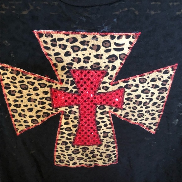 Black burnout t-shirt S with leopard and cross - Picture 2 of 6